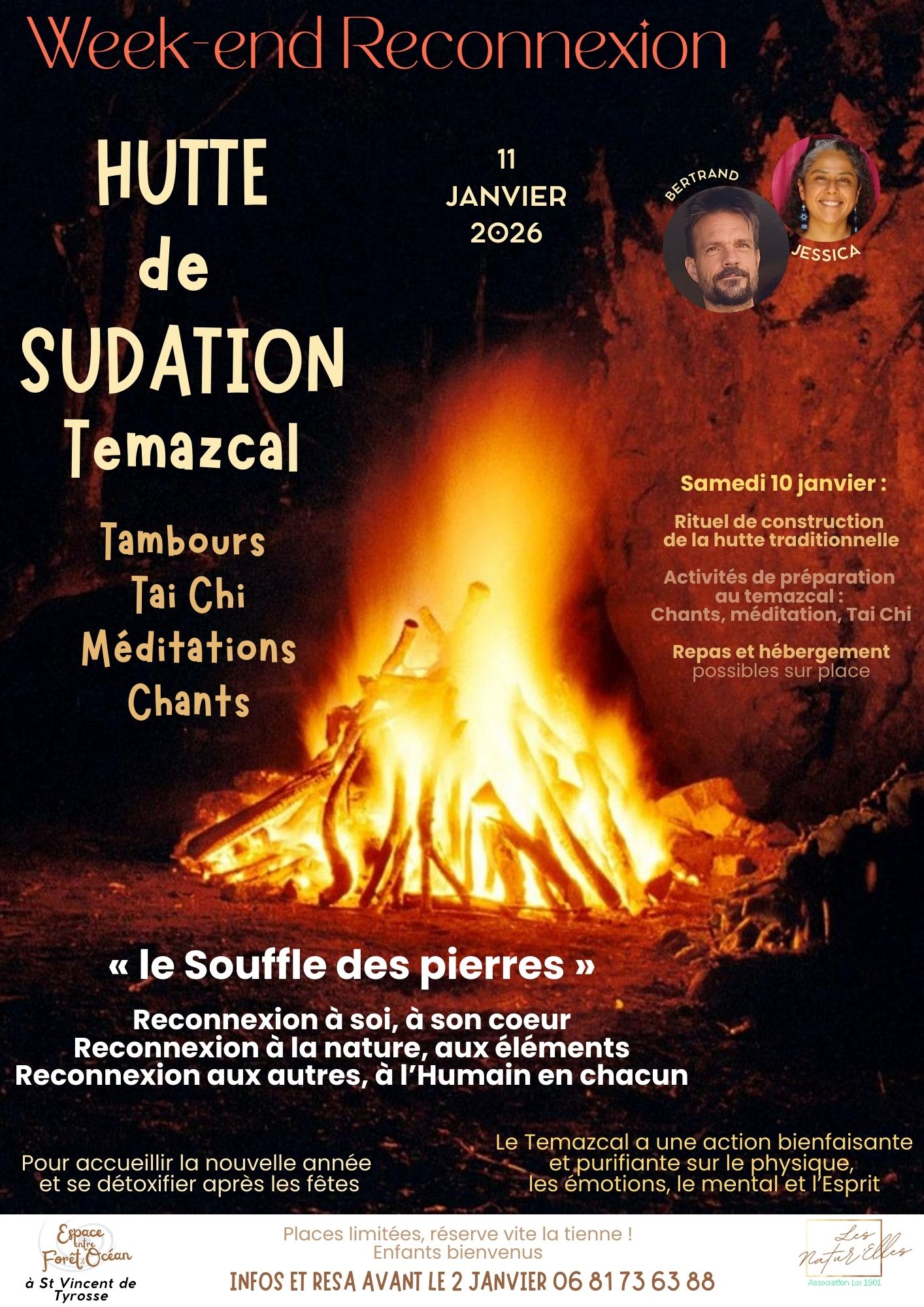 Temazcal janvier 2026 espace EFEO hutte de sudation méditation tai chi chants tambours